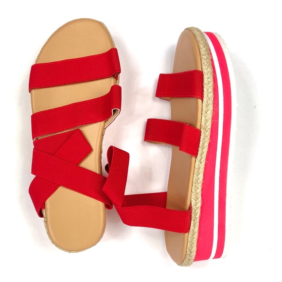 Wedged Hemp Rope Sandals in Red - Picture 5 of 6